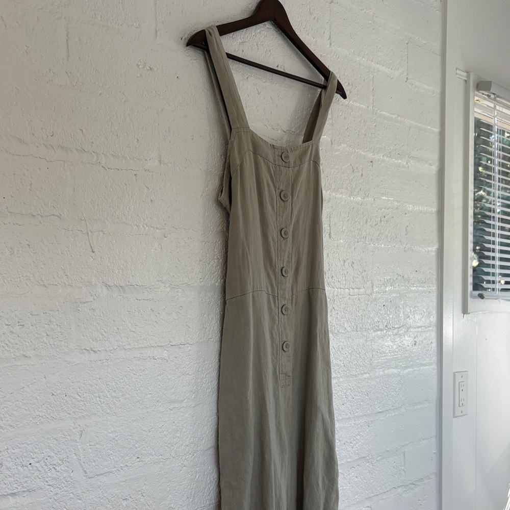 Everlane taupe linen jumpsuit with Tie Waist